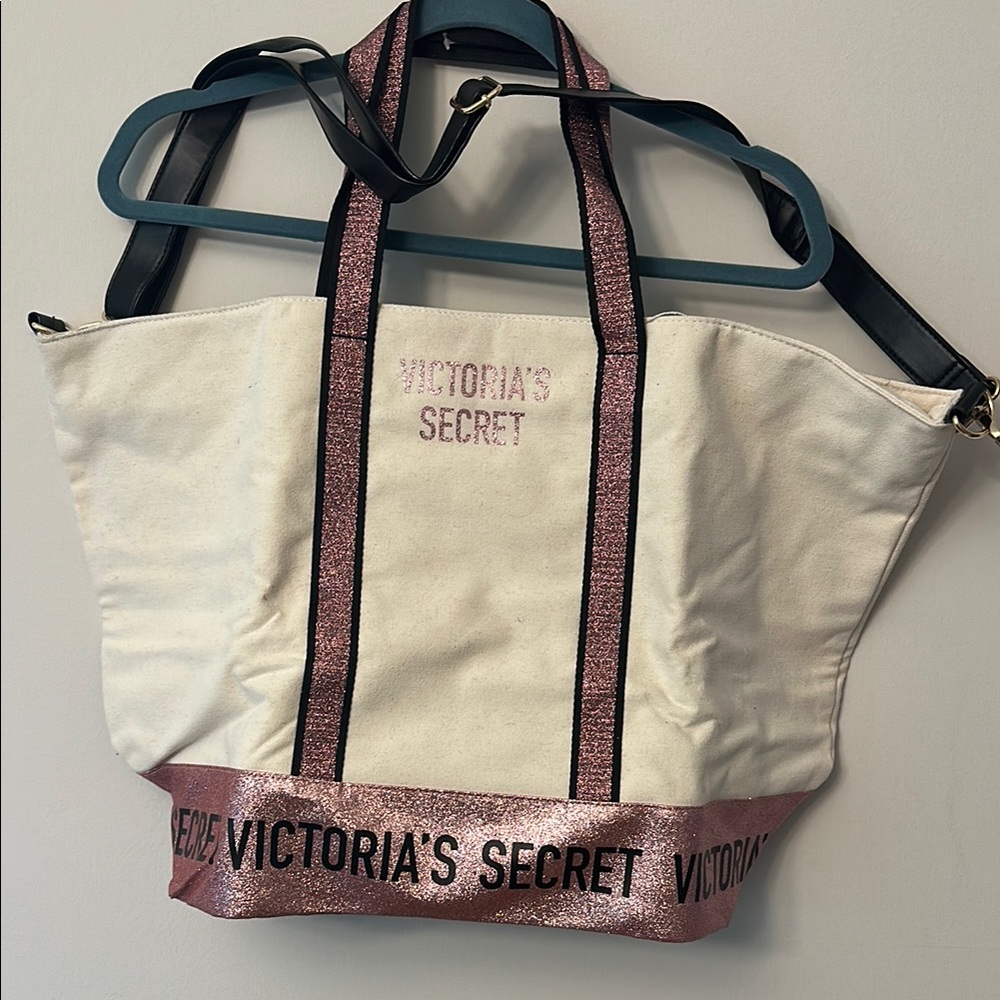 Victoria's Secret White and Pink canvas Tote Bag